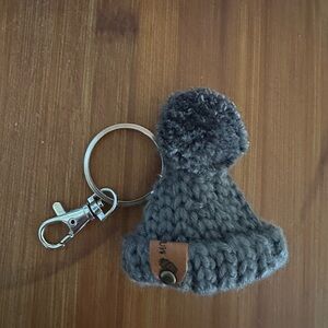 Cozy Gray Crochet Beanie Keychain Accessory